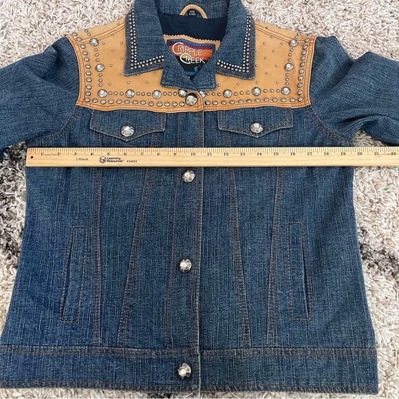 Cripple Creek Western Denim & Leather Studded Rhinestone Jacket - Size M - Picture 12 of 12